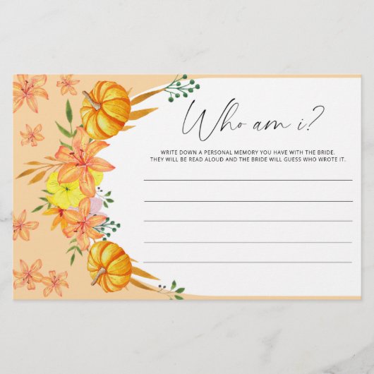 Kürbisbogen Wer bin ich Brautparty Briefpapier (Vorderseite)