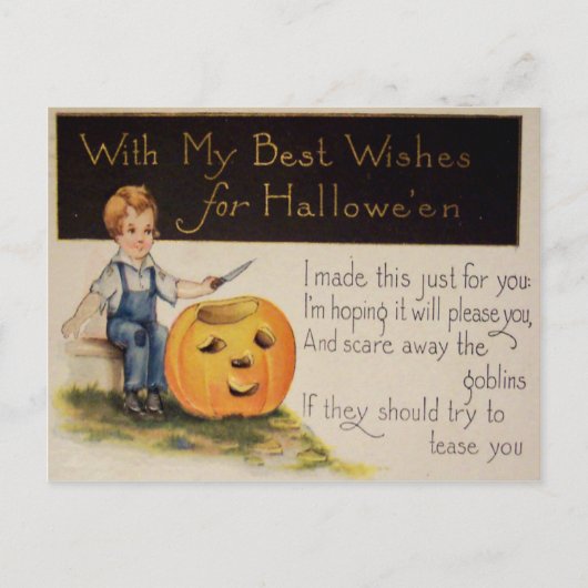 Kürbiscarving (Vintage Halloweenkarte) Postkarte (Vorderseite)