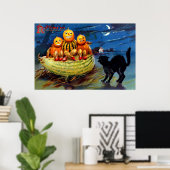 Kürbischarakter und schwarze Katze Poster (Heimbüro)