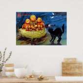 Kürbischarakter und schwarze Katze Poster (Küche)