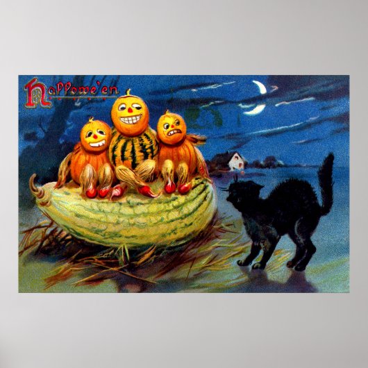 Kürbischarakter und schwarze Katze Poster (Vorne)