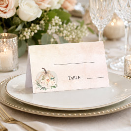 Kürbiscreme-Herbst-Rosé-Hochzeitstisch Platzkarte