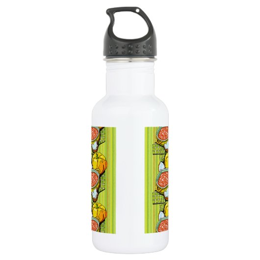 Kürbise, Suppe und gestreifter Hintergrund Edelstahlflasche (Rückseite)