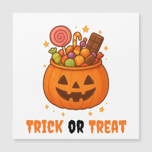 Kürbiseimer voll süß - Halloween Magnetkarte (Vorderseite)