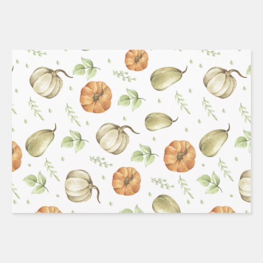 Kürbisernte und Herbstblätter Geschenkpapier Set (Vorderseite)