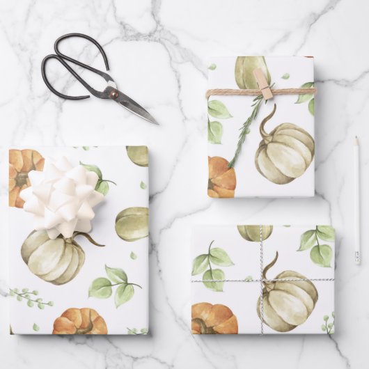 Kürbisernte und Herbstblätter Geschenkpapier Set (Vorderseite)