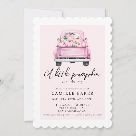 Kürbisfall Baby Dusche Rosa Bugcoquette Einladung (Vorderseite)