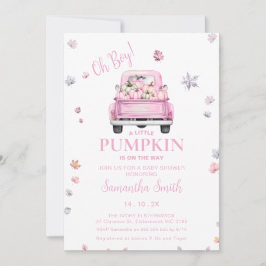 Kürbisfall Baby Dusche Rosa Bugcoquette Einladung (Vorderseite)