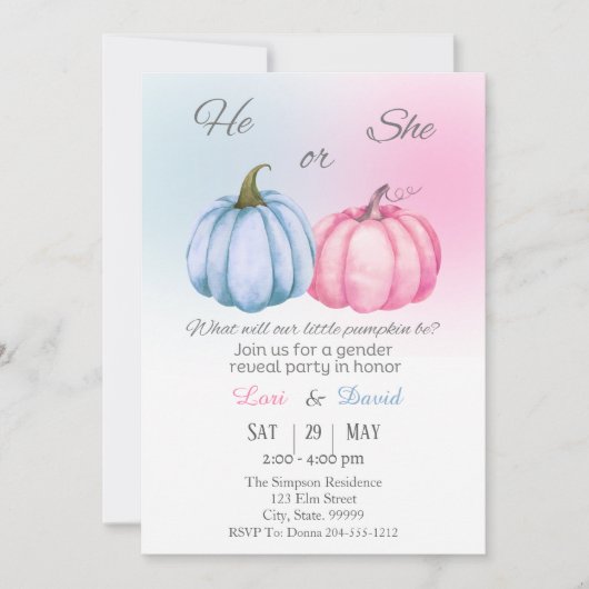 Kürbisfall-Genderoffenbarung Einladung (Vorderseite)