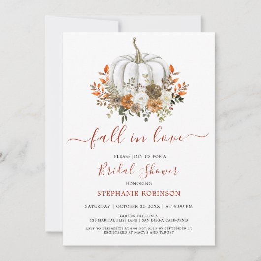 Kürbisfall in der Liebe Blumenkohl-Brautparty Einladung (Vorderseite)