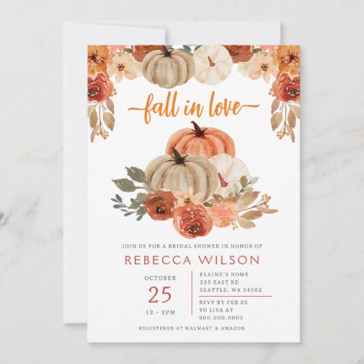 Kürbisfall in Liebe Fall Brautparty Einladung (Vorderseite)