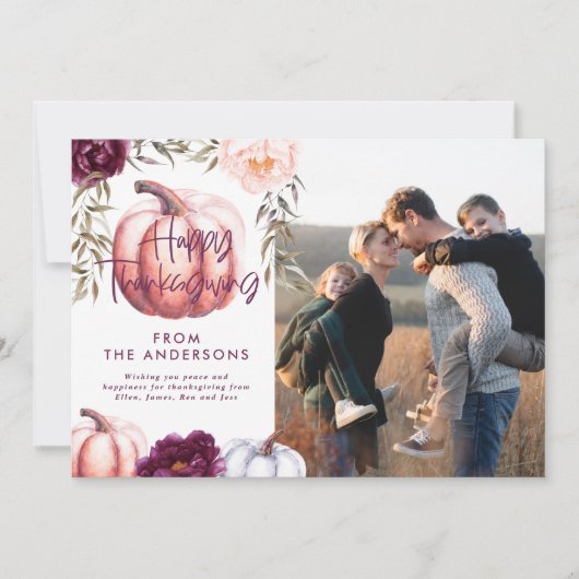 Kürbisfall lila Erntedank Foto Einladung (Vorderseite)