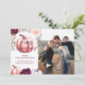 Kürbisfall lila Erntedank Foto Einladung (Stehend Vorderseite)