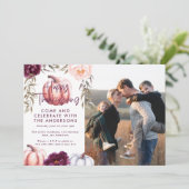 Kürbisfall lila Erntedank Foto Einladung (Stehend Vorderseite)