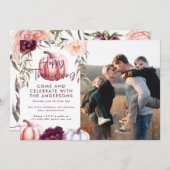 Kürbisfall lila Erntedank Foto Einladung (Vorne/Hinten)