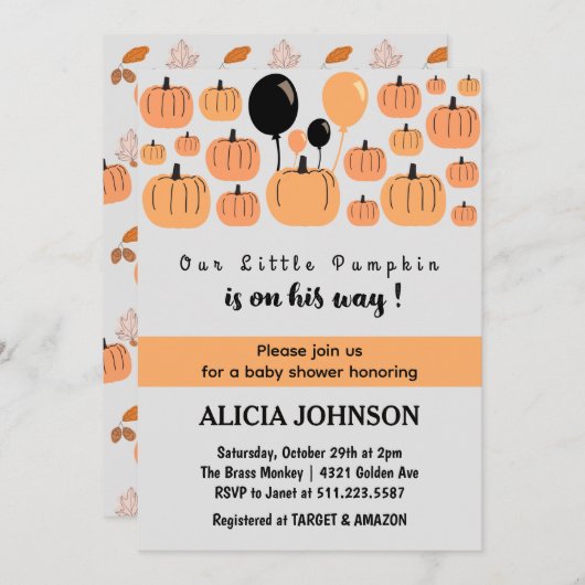 Kürbisfallen Halloween-Babydusche Einladung (Vorne/Hinten)