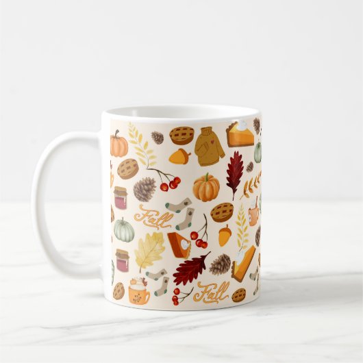 Kürbisfarbenfrohe rot-orangefarbene gelbe fallende kaffeetasse (Links)