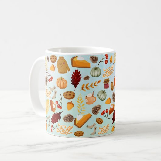 Kürbisfarbenfrohe rot-orangefarbene gelbe fallende kaffeetasse (Vorderseite Links)