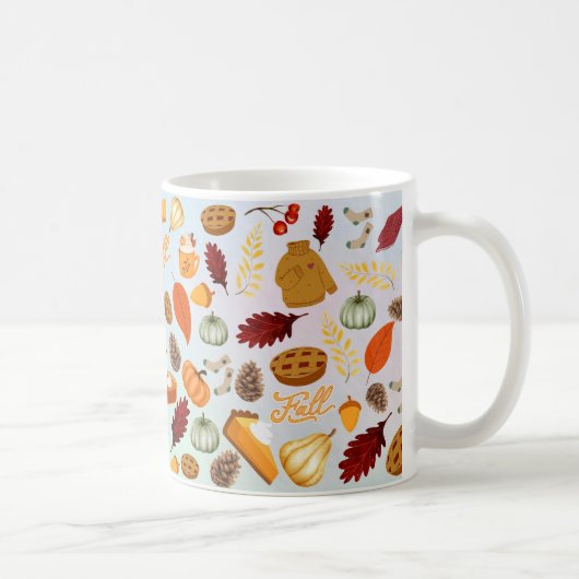 Kürbisfarbenfrohe rot-orangefarbene gelbe fallende kaffeetasse (Rechts)