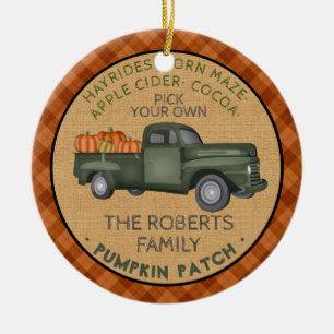 Kürbisfarm Rustikale Herbst Kariert Vintage LKW Keramik Ornament