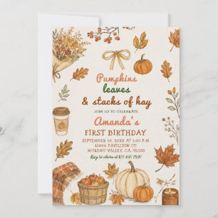 Kürbisfeld Hays Blätter Herbst Erster Geburtstag Einladung