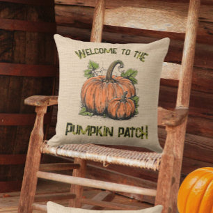 Kürbisfeld Herbst Faux Jute  Kissen
