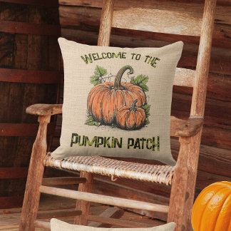 Kürbisfeld Herbst Faux Jute  Kissen