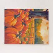 Kürbisfeld | Herbst Orange Wasserfarbe Herbst Puzzle (Horizontal)
