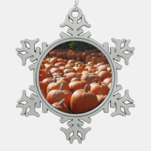 Kürbisfeld Herbsternte Fotografie Schneeflocken Zinn-Ornament