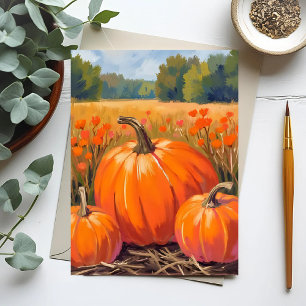 Kürbisfeld Herbstlaub Wasserfarbe Feiertagskarte