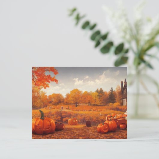 Kürbisfelder im Herbst Postkarte (Stehend Vorderseite)