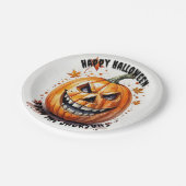 Kürbisfröhliches Halloween-Party Pappteller (Schrägansicht)