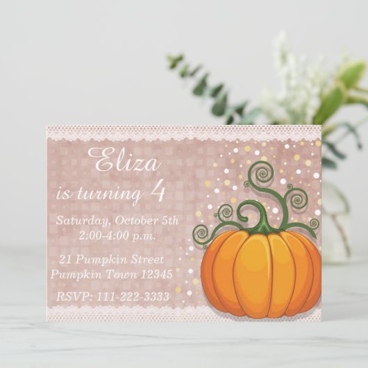 Kürbisgeburtstag Einladung, Fall-Einladung Einladung (Stehend Vorderseite)