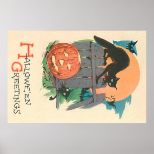Kürbisgeist schwarze Katze Fledermaus Vollmond Poster
