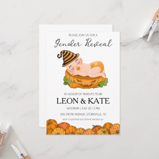 Kürbisgeschlecht: Einladungen (Vorderseite/Rückseite Beispiel)