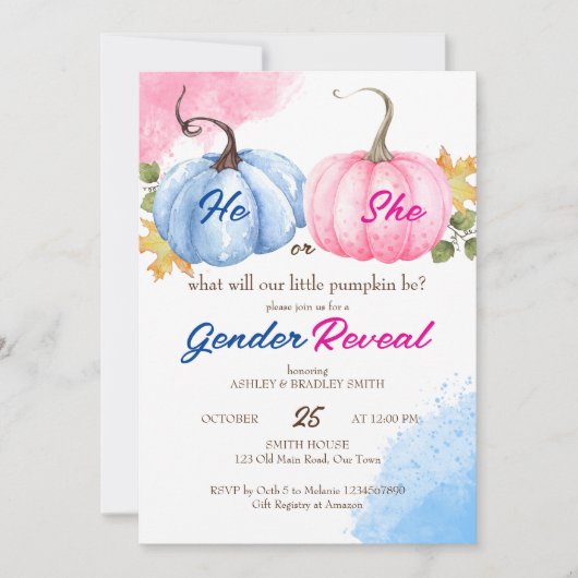 Kürbisgeschlecht enthüllt rosa und blaue Vorlage (Vorderseite)