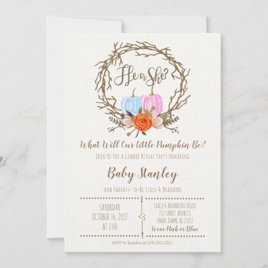 Kürbisgeschlecht offenbart Einladung (Vorderseite)