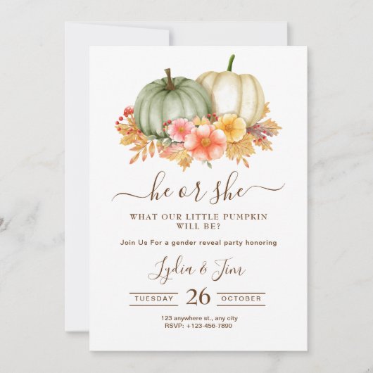 Kürbisgeschlecht offenbart Einladung, Fall Er oder Einladung (Vorderseite)