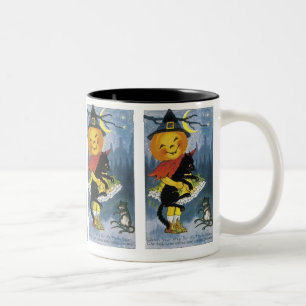 Kürbisgesicht als Kind im Vintage-Stil Zweifarbige Tasse