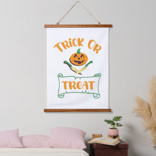 Kürbisgesicht Halloween oder Kreuzknochen probiere Wandteppich Mit Holzrahmen