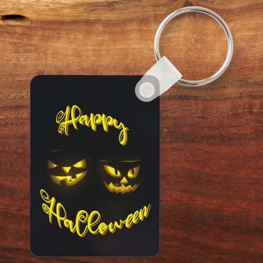 Kürbisgesicht mit grauem Gelbfieber Happy Hallowee Schlüsselanhänger (Rückseite)