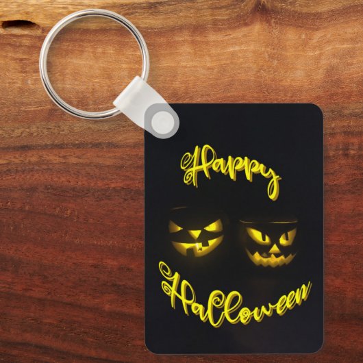 Kürbisgesicht mit grauem Gelbfieber Happy Hallowee Schlüsselanhänger (Vorderseite)