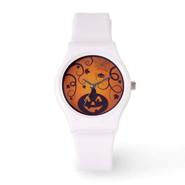 Kürbisgesicht und Spinne der Kürbislaterne Hallowe Armbanduhr (Vorderseite)