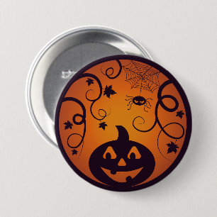 Kürbisgesicht und Spinne der Kürbislaterne Hallowe Button