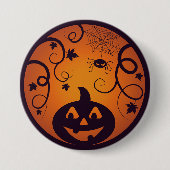 Kürbisgesicht und Spinne der Kürbislaterne Hallowe Button (Vorderseite)