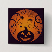 Kürbisgesicht und Spinne der Kürbislaterne Hallowe Button (Vorderseite)