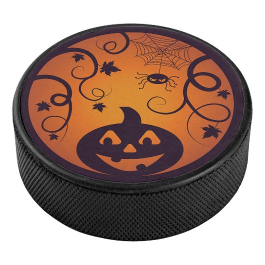 Kürbisgesicht und Spinne der Kürbislaterne Hallowe Eishockey Puck (3/4)
