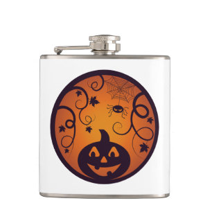Kürbisgesicht und Spinne der Kürbislaterne Hallowe Flachmann