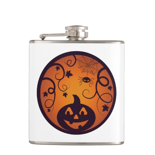 Kürbisgesicht und Spinne der Kürbislaterne Hallowe Flachmann (Vorderseite)