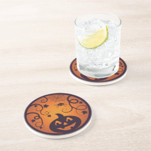 Kürbisgesicht und Spinne der Kürbislaterne Hallowe Getränkeuntersetzer